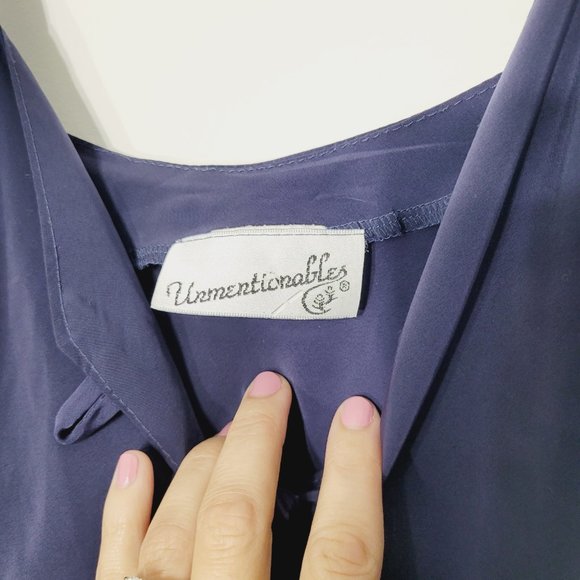 Unmentionables Nightgown Chemise Lingerie Navy Blue Satiny Classy Sexy Elegant - Picture 5 of 10